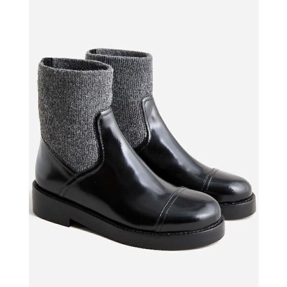 J.Crew Rib-cuff boots in Italian leather Black Gray Size 7.5 NWB - Picture 1 of 14